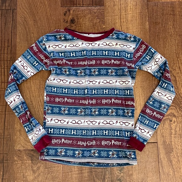 Harry Potter boys 2 piece pajama set long sleeves LS pants Sz 10 maroon blue - Picture 2 of 7